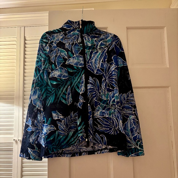 erin london Jackets & Blazers - Like New Women's Semi-Sheer Tropical Zip Up Jacket Size Medium